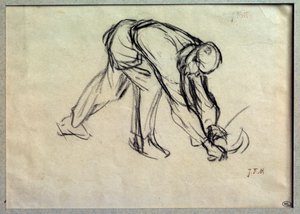 Den forberedende høsttegning af Jean Francois Millet (1814-1875) 1800-tallets Paris, Louvre-museet af Jean Francois Millet