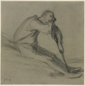 Siddende bonde hvilende på en hakke af Jean Francois Millet
