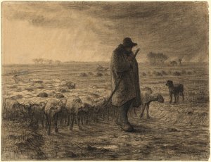 Hyrde vender tilbage med sin flok af Jean Francois Millet