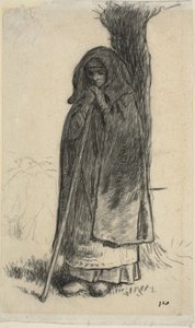 Hyrdinde læner sig op ad et træ af Jean Francois Millet