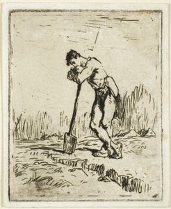 Manden læner sig op ad sin spade af Jean Francois Millet