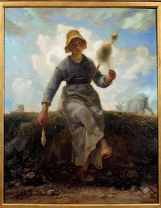 Spinneren, Auvergne gedehyrde. Maleri af Jean Francois Millet (1814-1875) af Jean Francois Millet