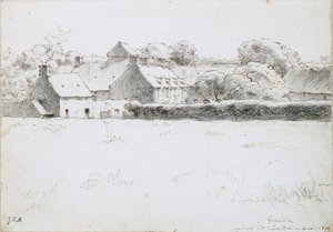 Udsigt over landbrugsbygninger på tværs af en mark, 6. august 1871 af Jean Francois Millet