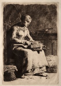 Kvinde Carding Uld af Jean Francois Millet