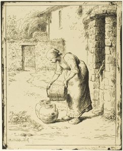 Kvinde tømmer en spand af Jean Francois Millet