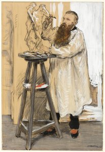Portræt af billedhuggeren Auguste Rodin i hans atelier