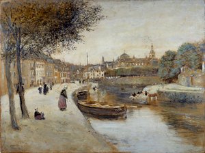 En kanal i Quimperle-maleri af Jean Francois Raffaelli (1850-1924), 20. århundrede. Le Havre Museum of Fine Arts