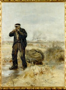 Chiffonnier allumant sa pipe - kludeplukker tænder sin pibe (olie på træ)