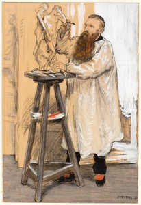 Portræt af billedhuggeren Auguste Rodin i hans atelier