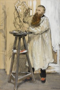 Portræt af billedhuggeren Auguste Rodin i hans atelier, ca. 1889 af Jean Francois Raffaelli
