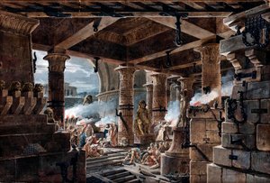 Architectural Fantasy - indvendig visning af et egyptisk tempel af Jean Francois Thomas de Thomon
