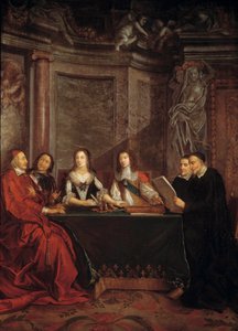 Samvittighedsrådet: St. Vincent de Paul, leder af samvittighedsrådet, der læser for kardinal Jules Mazarin (1602-1661), Peter Seguier (1588-1672), Dronning Anne af Østrig (1601-1666). ) og Ludvig XIV (1638). af Jean François de Troy