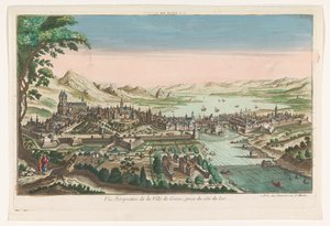 Udsigt over byen Genève set fra Genevesøen La ville de Geneve (titel på objekt)