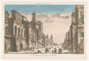 Udsigt over en gade mod havet i Napoli La grande rue de Naples (titel på objektet)