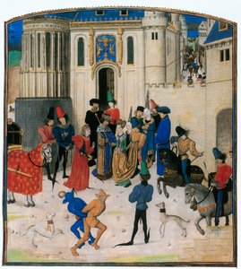 Uden for Porte St. Denis hilser kong Charles VI af Frankrig på sin dronning Isabeau af Bayern ...
