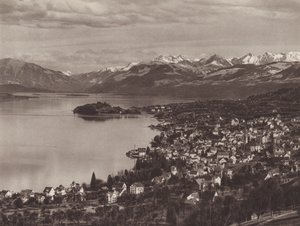 Schweiz: Zürich-søen, Horgen, Au og Alperne (s/h-billede)
