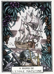 Ship at Sea: Illustration af begyndelsen af det 20. århundrede af Jean-Gabriel (Jean Gabriel) Daragnes (1886-1950) til bogen "A bord de l