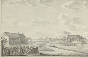 Preussernes angreb under oberst Van Brush på Duivendrecht-broen, 1. oktober 1787 af Jean George Teissier (signed by artist)