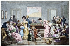 Et billardrum i det 19. århundrede: baseret på et litografi af Marlet. af Jean Henri (after) Marlet