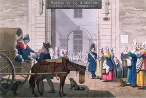 Le Bureau des Nourrices i Paris, ca. 1820 (farvegravering)