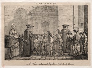 Scener fra Paris: Brødrene dirigerer børnene til St. Nicholas of the Fields af Jean Henri Marlet