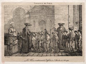 Scener fra Paris: Brødrene dirigerer børnene til St. Nicholas of the Fields. af Jean Henri Marlet