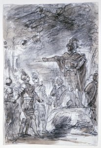 Scene fra Ariostos "Orlando Furioso": Rodomonte og Mandricardo fremlægger deres sag for Agramante af Jean Honore Fragonard
