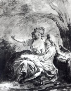 Et mødested for kærlighed (sepia på papir) af Jean Honore Fragonard