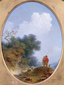 En hyrde, der spiller på fløjte, mens en bondepige lytter, 1765 af Jean Honore Fragonard