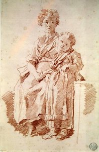 En ung pige med sin søster, 1774 (rødt kridt på papir) af Jean Honore Fragonard
