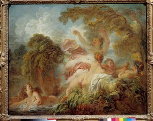 Badende Gruppe af nøgne unge kvinder bader. Maleri af Jean Honore Fragonard (1732-1806) 1700-tallet søn. 0,64x0,8 m af Jean Honore Fragonard