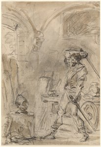 Don Quixote er ved at slå til hjelmen af Jean Honore Fragonard