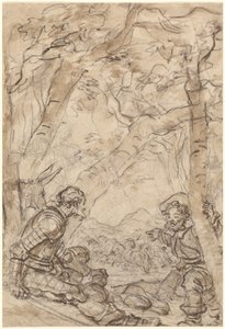 Don Quixote og Sancho Panza er vidner til angrebet på Rocinante af Jean Honore Fragonard
