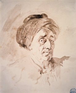 Hoved med turban Tegning i vask af Jean Honore Fragonard (1732-1806). 1700-tallets Besancon. Museum for Skønne Kunster af Jean Honore Fragonard