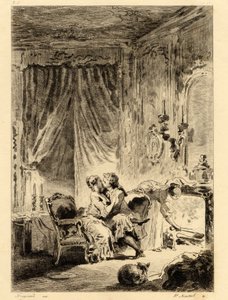 Jean de la Fontaine (1621 - 1695). "" Fortællinger. The prayer of Saint Julien”, illustration af Fragonard (1732 - 1806). Tegning. af Jean Honore Fragonard