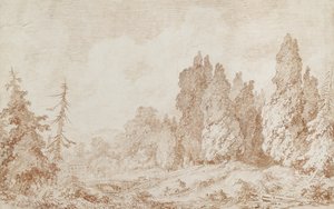 Landskab med bro, ca. 1760 (Rødkridt på råhvidt papir) af Jean Honore Fragonard