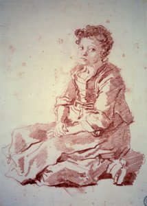 Lille pige sidder på hælene Sanguine af Jean Honore Fragonard (1732-1806) 1774 Besancon, Musee des Beaux Arts af Jean Honore Fragonard
