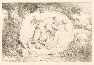 Nymph Astride a Satyr (Ung pige på tværs af en satyr) af Jean Honore Fragonard