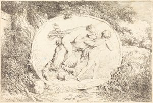 Nymph Astride a Satyr (Ung pige på tværs af en satyr) af Jean Honore Fragonard