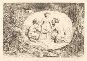 Nymfe støttet af to satyrer af Jean Honore Fragonard