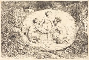 Nymfe støttet af to satyrer af Jean Honore Fragonard