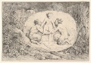 Nymfe støttet af to satyrer, 1763. af Jean Honore Fragonard