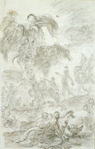 Ruggiero ankommer til tærsklen til Alcinas palads (pen og blæk, kridt og vask på papir) af Jean Honore Fragonard