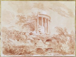 Sybilens tempel i Tivoli (rødt kridt på papir) af Jean Honore Fragonard