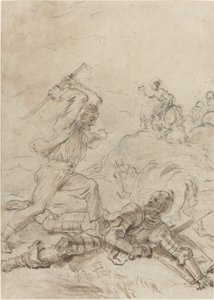 Muleteren angriber Don Quixote, mens han ligger hjælpeløs på jorden af Jean Honore Fragonard