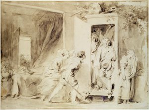 The Surprised Lover, 1755 (foreløbig tegning med brun blyant over kridt) af Jean Honore Fragonard