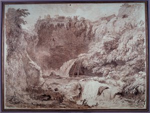 The Cave of Neptun a Tivoli Tegning af Jean Honore Fragonard (1732-1806) 1700-tallets Besancon, Musee des Beaux Arts af Jean Honore Fragonard