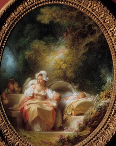 Den gode mor En ung mor omgivet af sine børn i en have. Maleri af Jean Honore Fragonard (1732-1806) af Jean Honore Fragonard