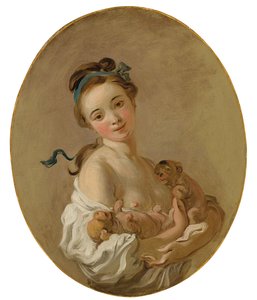 Young Girl holding Two Puppies, c.1770dani af Jean Honore Fragonard
