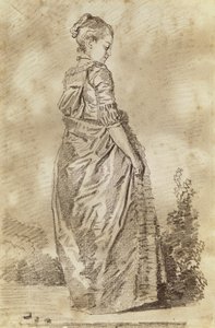 Ung kvinde går (rødt kridt på papir) af Jean Honore Fragonard